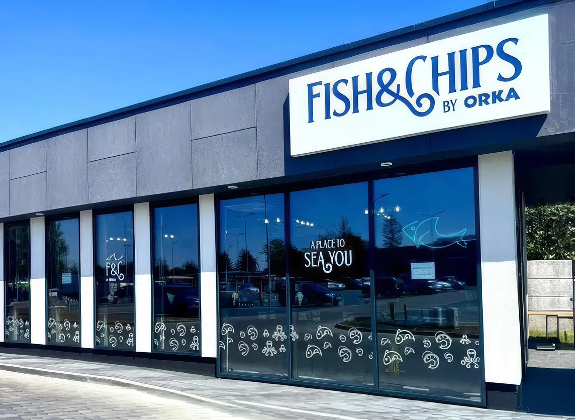 Fascia sign and window graphics at Fish & Chips by Orka