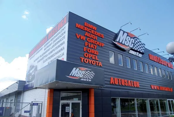 Facade signage on the MSC Auto car showroom